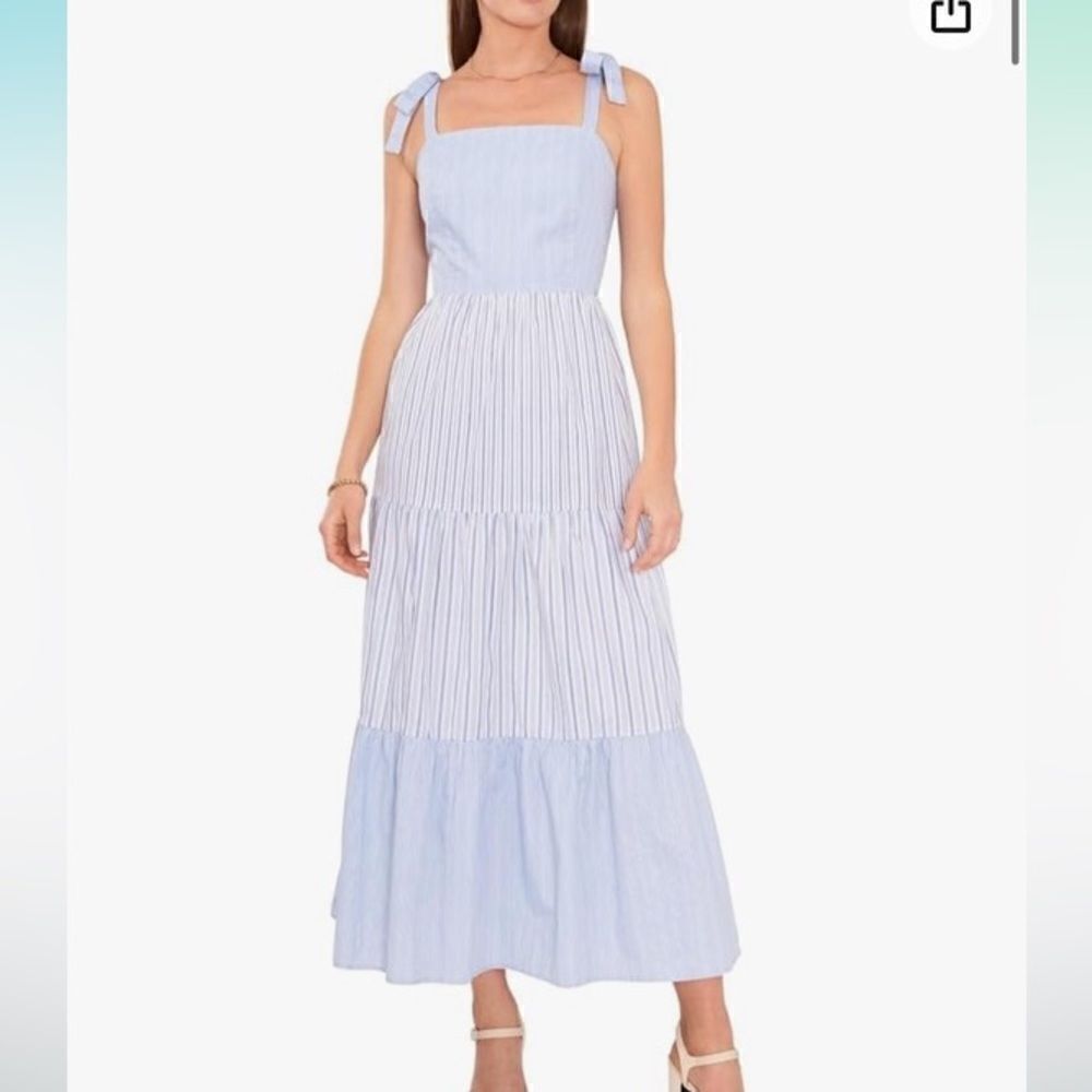 Riley & Rae Blue and White Striped Tiered Maxi Sundress - Size Small